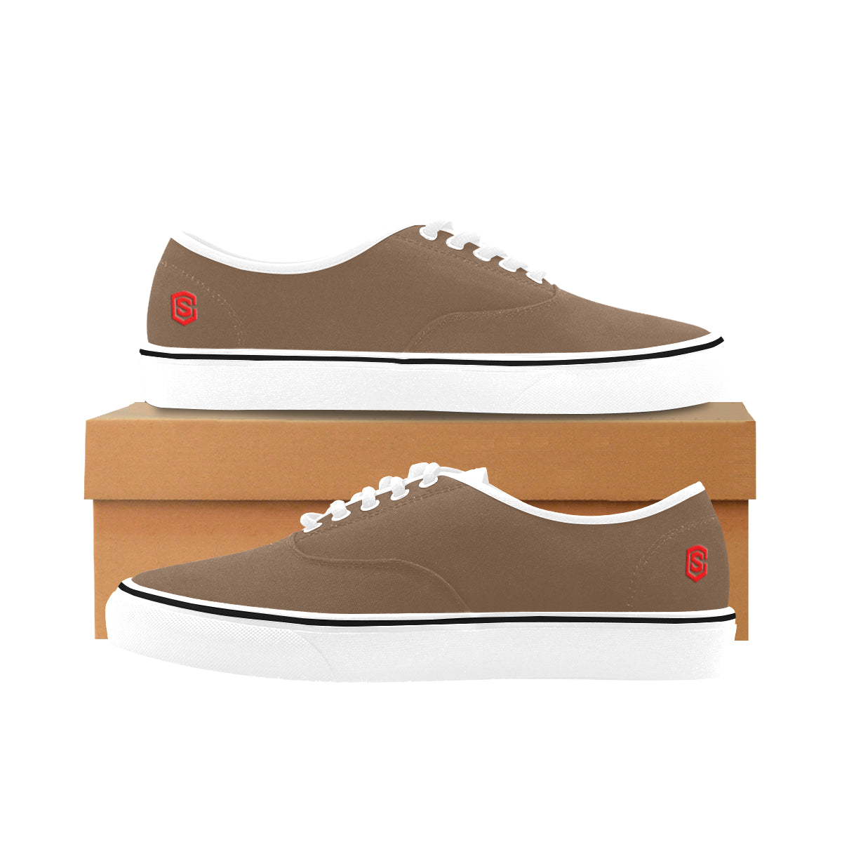 red logo Classic Women's Canvas Low Top Shoes (Model E001-4)