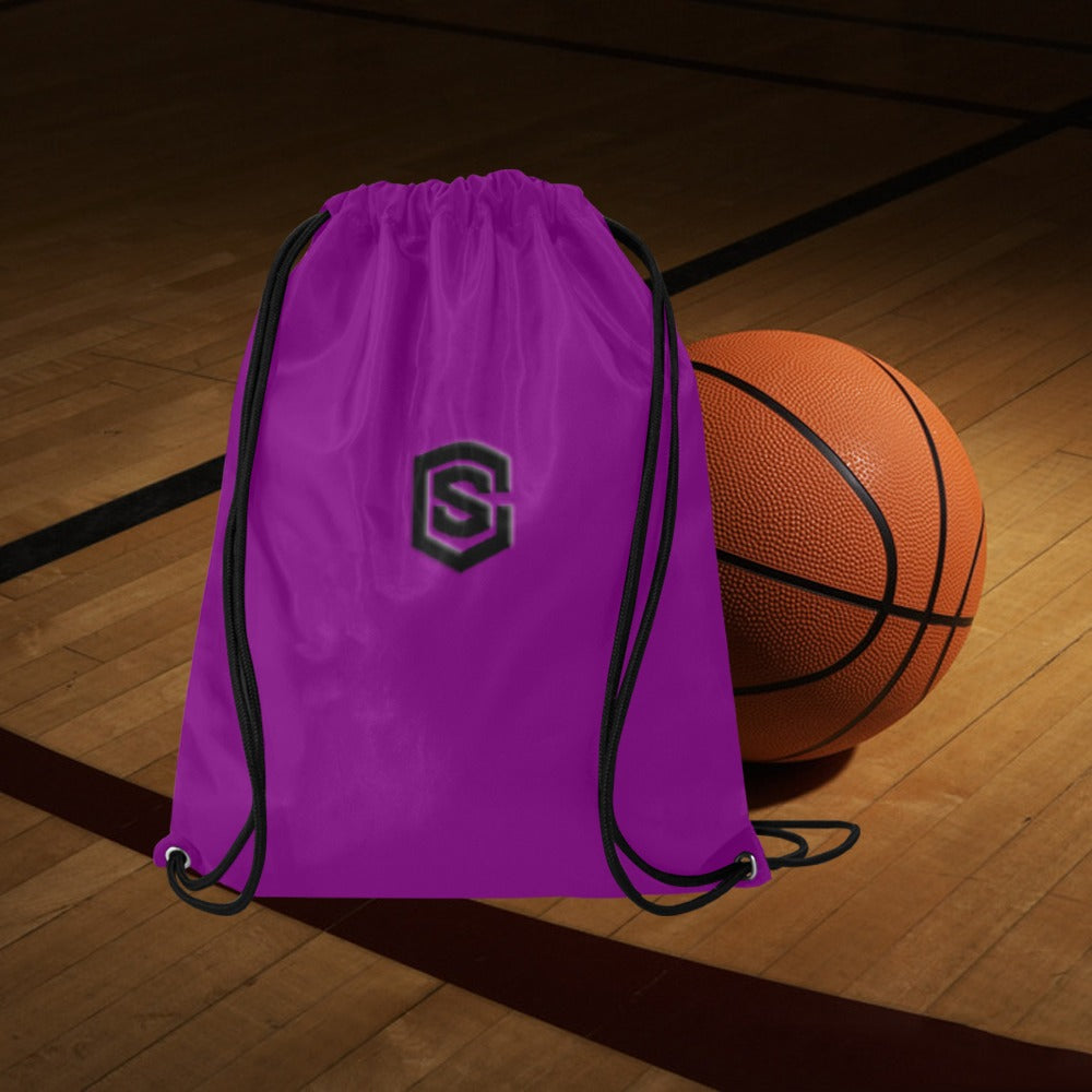 Purple Drawstring Bags Large With Black Logo Drawstring Bags (Model 1604) (Large)