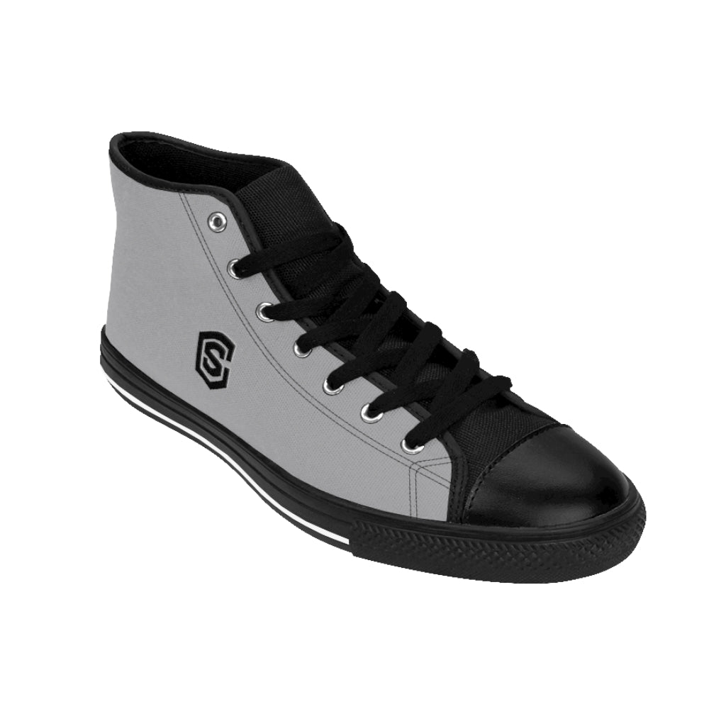 grey Men's High-top Sneakers - black logo