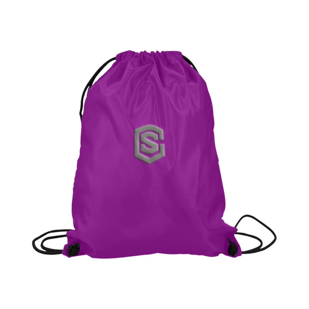 Purple Drawstring Bags Large With Grey Logo Drawstring Bags (Model 1604) (Large)