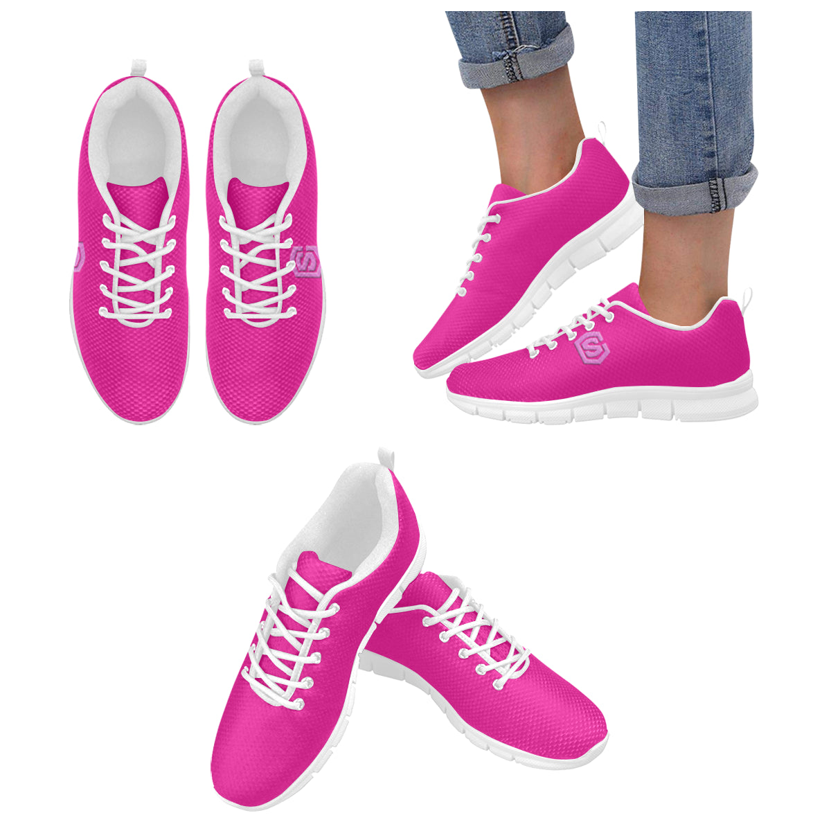 pink logo Women's Breathable Running Shoes (Model 055)