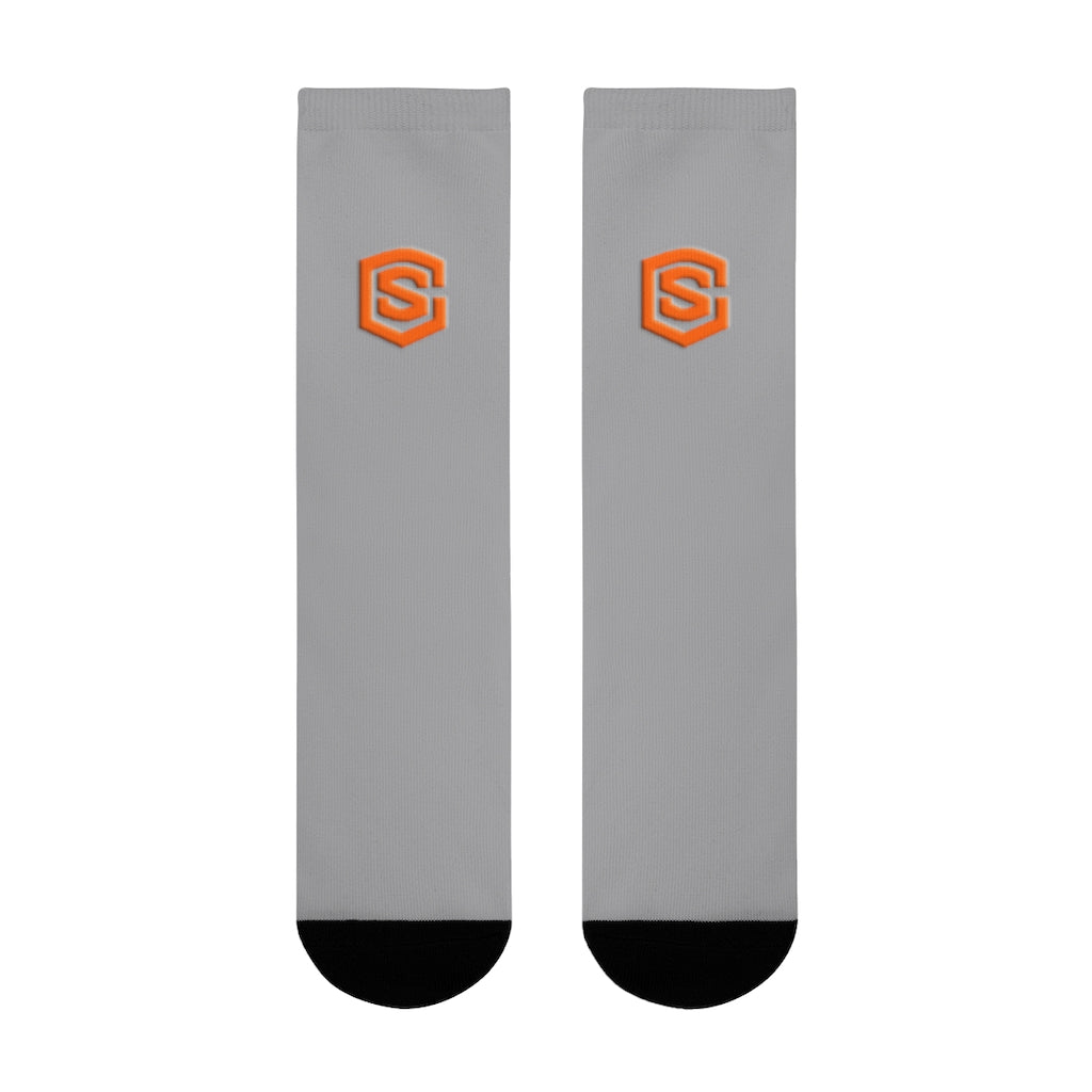 Purple Sublimation Crew Socks (EU) Orange Logo