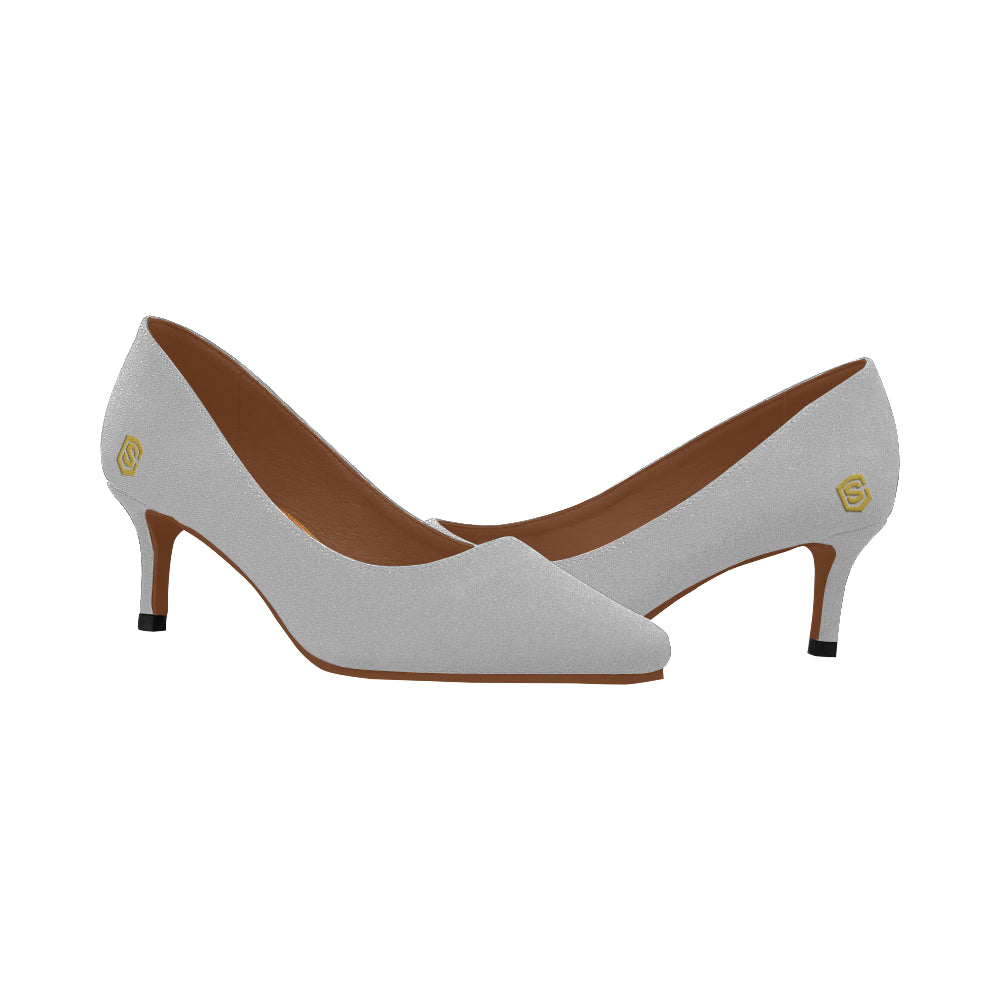 PINK Women's Pointed Toe Low Heel Pumps gold logo Women's Pointed Toe Low Heel Pumps (Model 053)