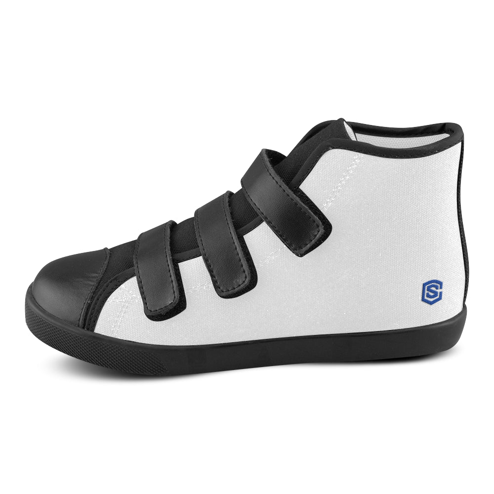 GRAY CANVAS KID SHOES blue logo Velcro High Top Canvas Kid's Shoes (Model 015)