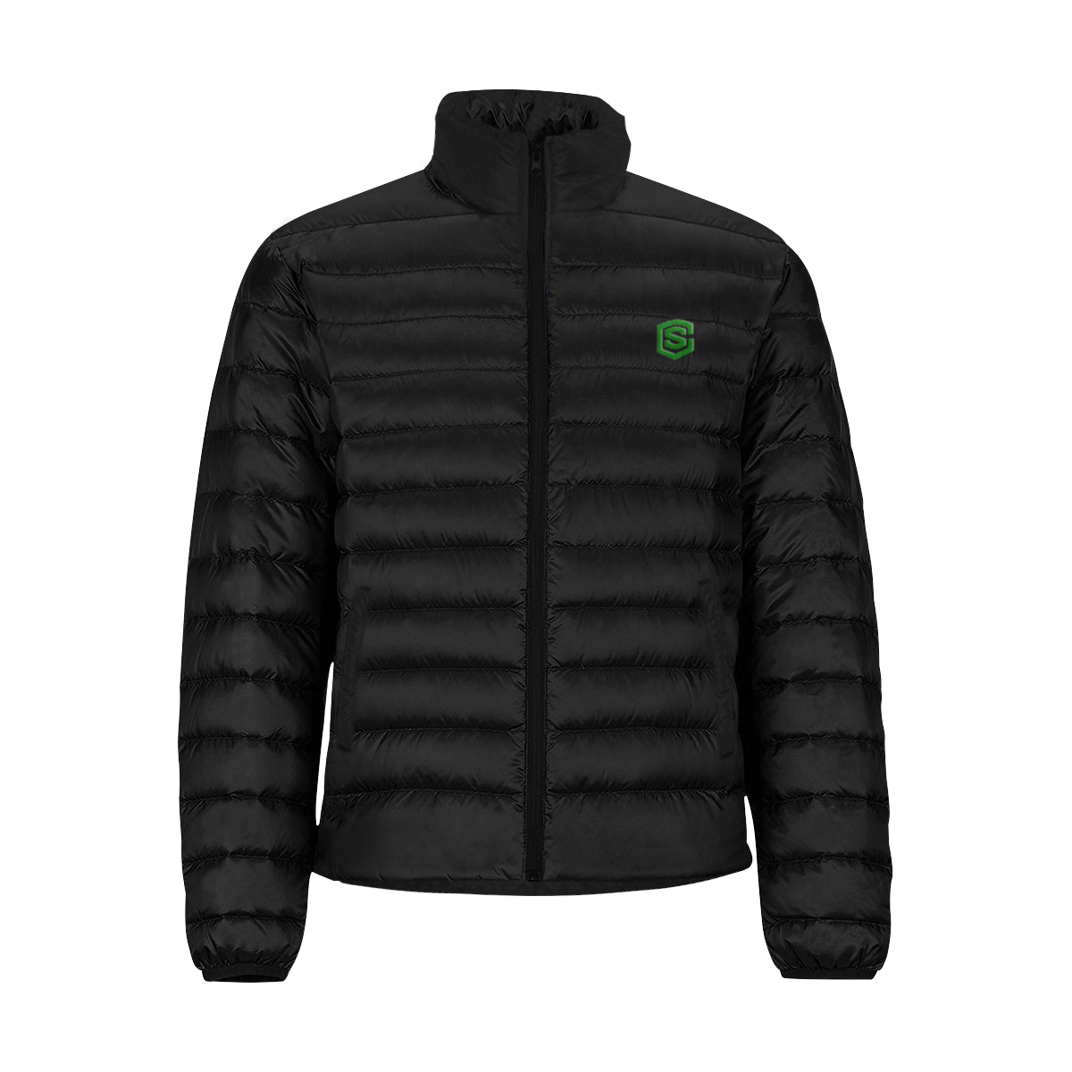Green Logo Men's Stand Collar Padded Jacket (Model H41)