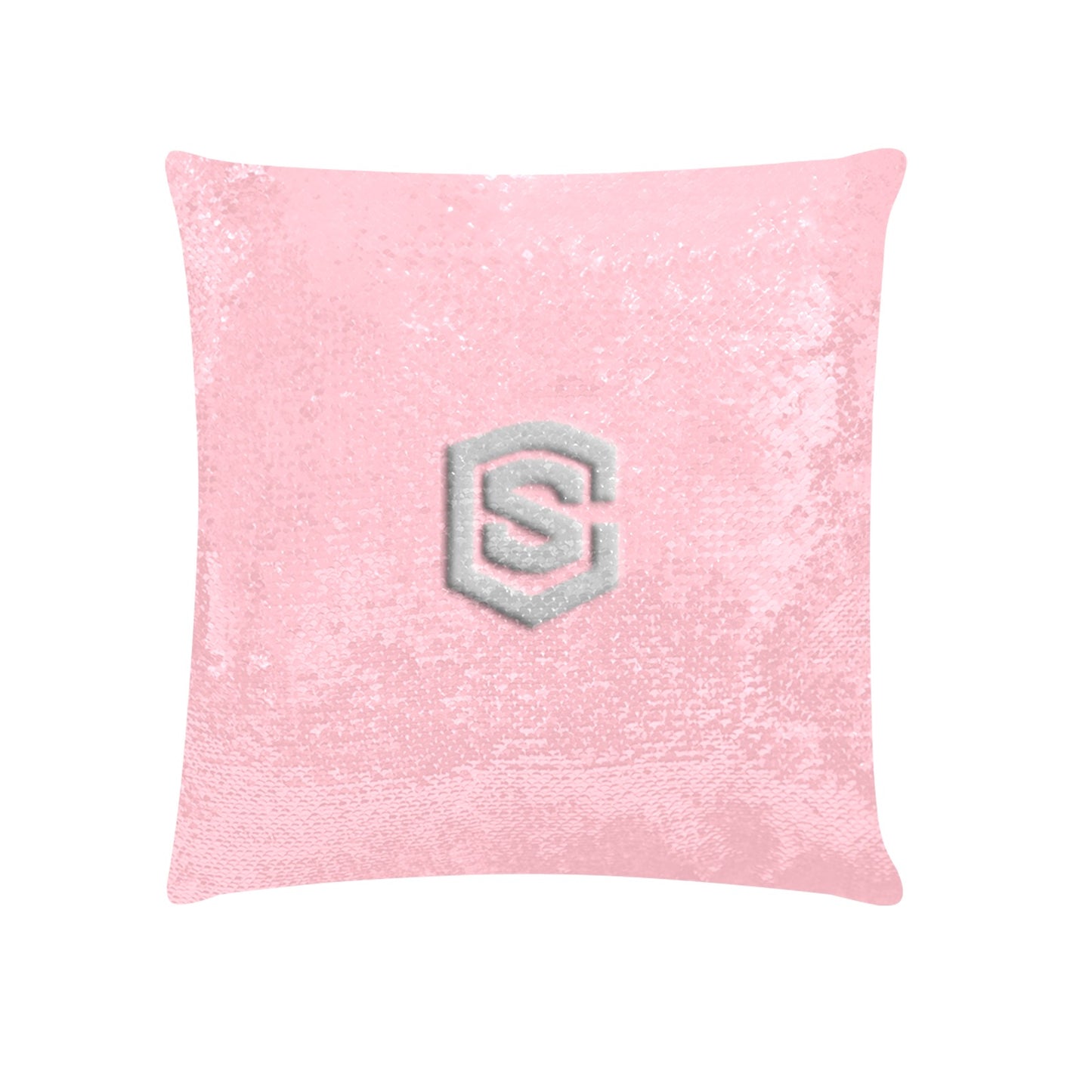 Pink Custom Sequin Pillow with Silver Logo Custom Sequin Pillow Case 18"x18"