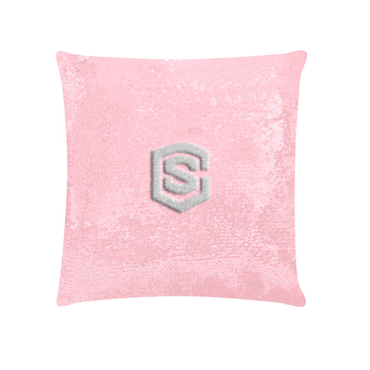 Pink Custom Sequin Pillow with Silver Logo Custom Sequin Pillow Case 18"x18"