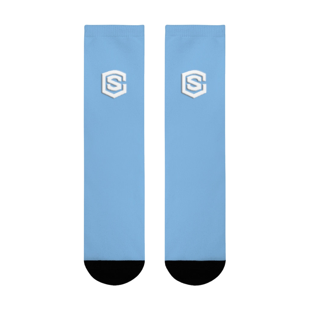 Blue Sublimation Crew Socks (EU) white Logo