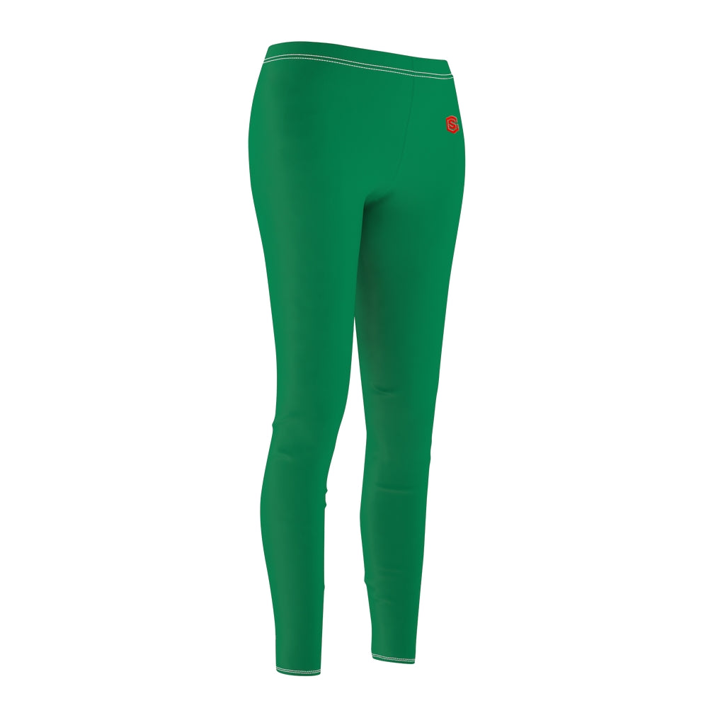 Green Women's Cut & Sew Casual Leggings Red logo