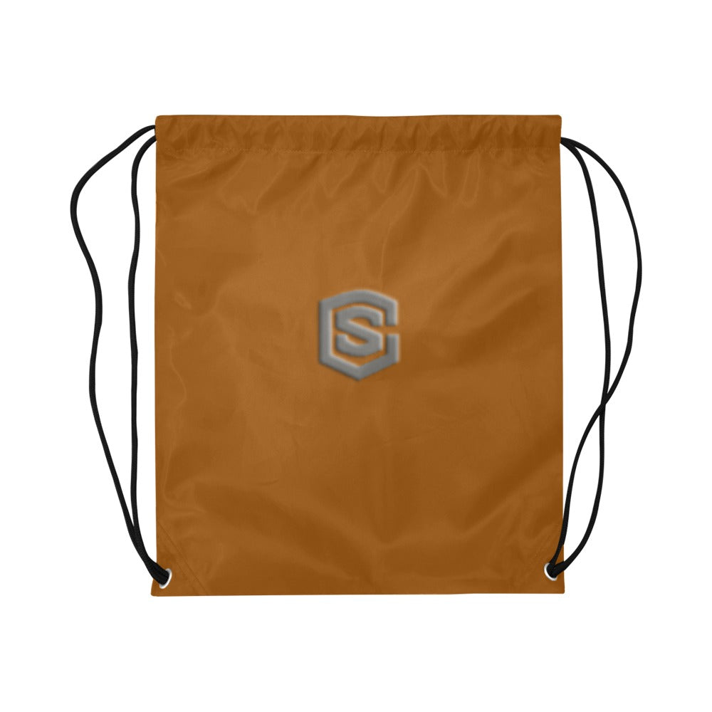 Brown Drawstring Bags Large With Grey Logo Drawstring Bags (Model 1604) (Large)