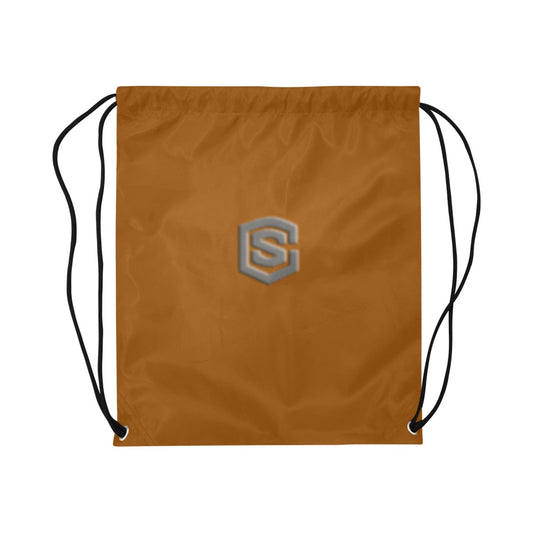 Brown Drawstring Bags Large With Grey Logo Drawstring Bags (Model 1604) (Large)