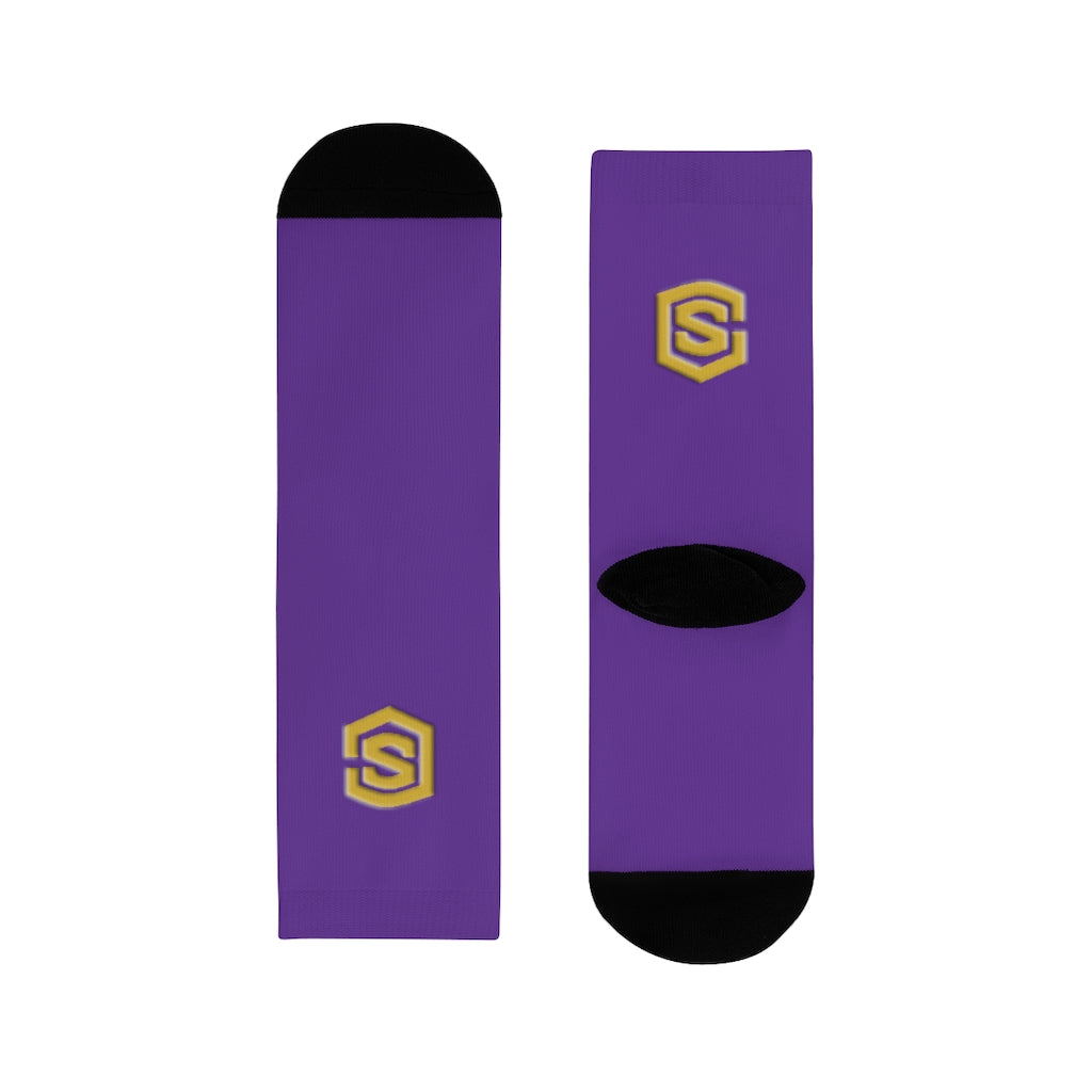 purple Sublimation Crew Socks (EU) Gold Logo