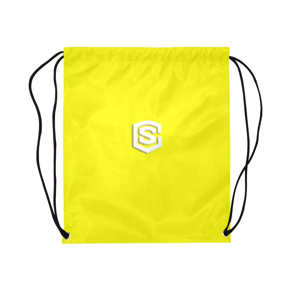 Yellow Drawstring Bags Large With White Logo Drawstring Bags (Model 1604) (Large)