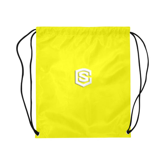 Yellow Drawstring Bags Large With White Logo Drawstring Bags (Model 1604) (Large)
