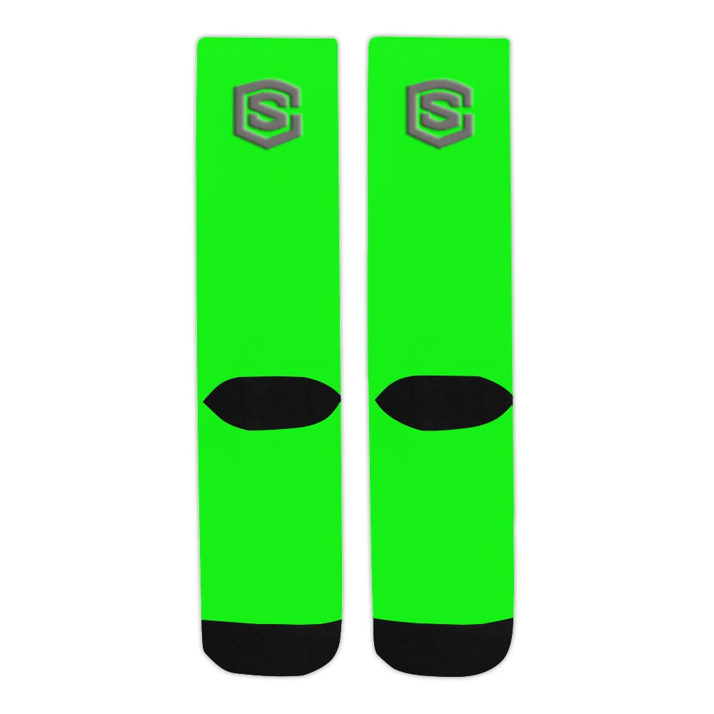 Green Sublimated Crew Socks (Made In USA) with Gray Logo Sublimated Crew Socks (Made In USA)