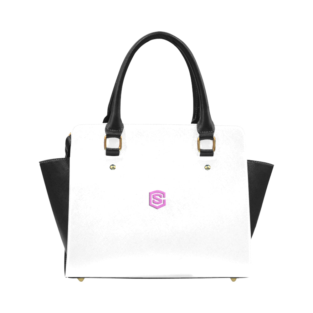 WHITE CLASSIC SHOULDER HANDBAG pink logo Classic Shoulder Handbag (Model 1653)
