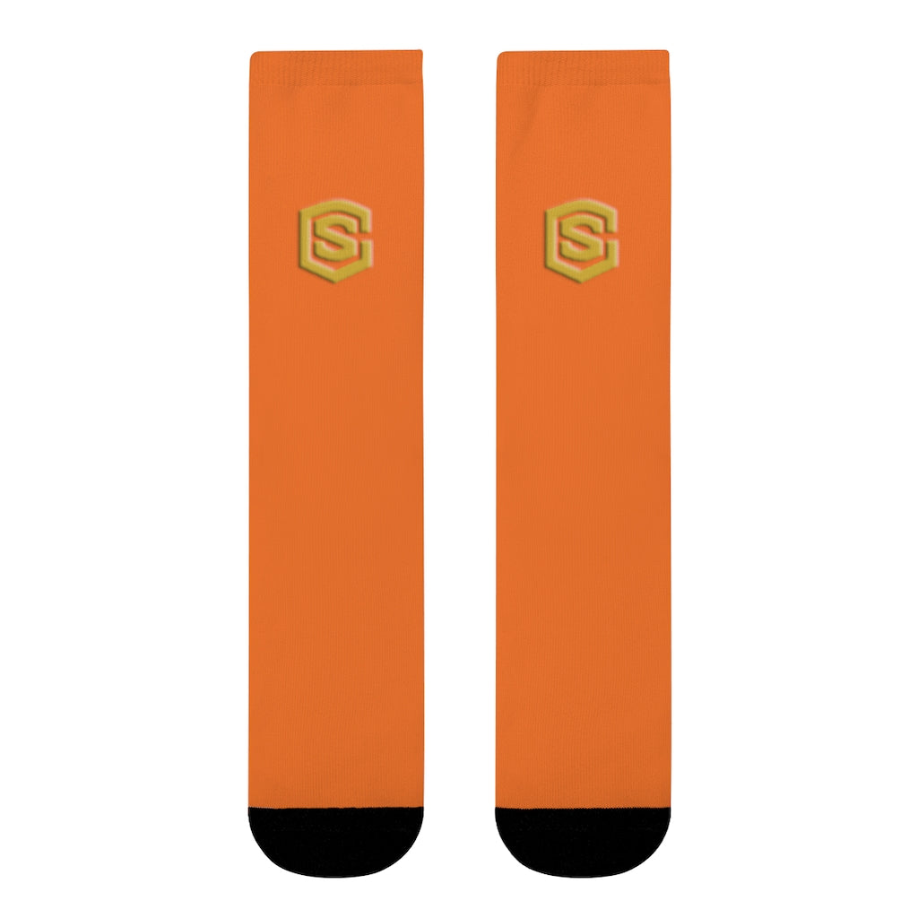 Orange Sublimation Crew Socks (EU) Gold Logo