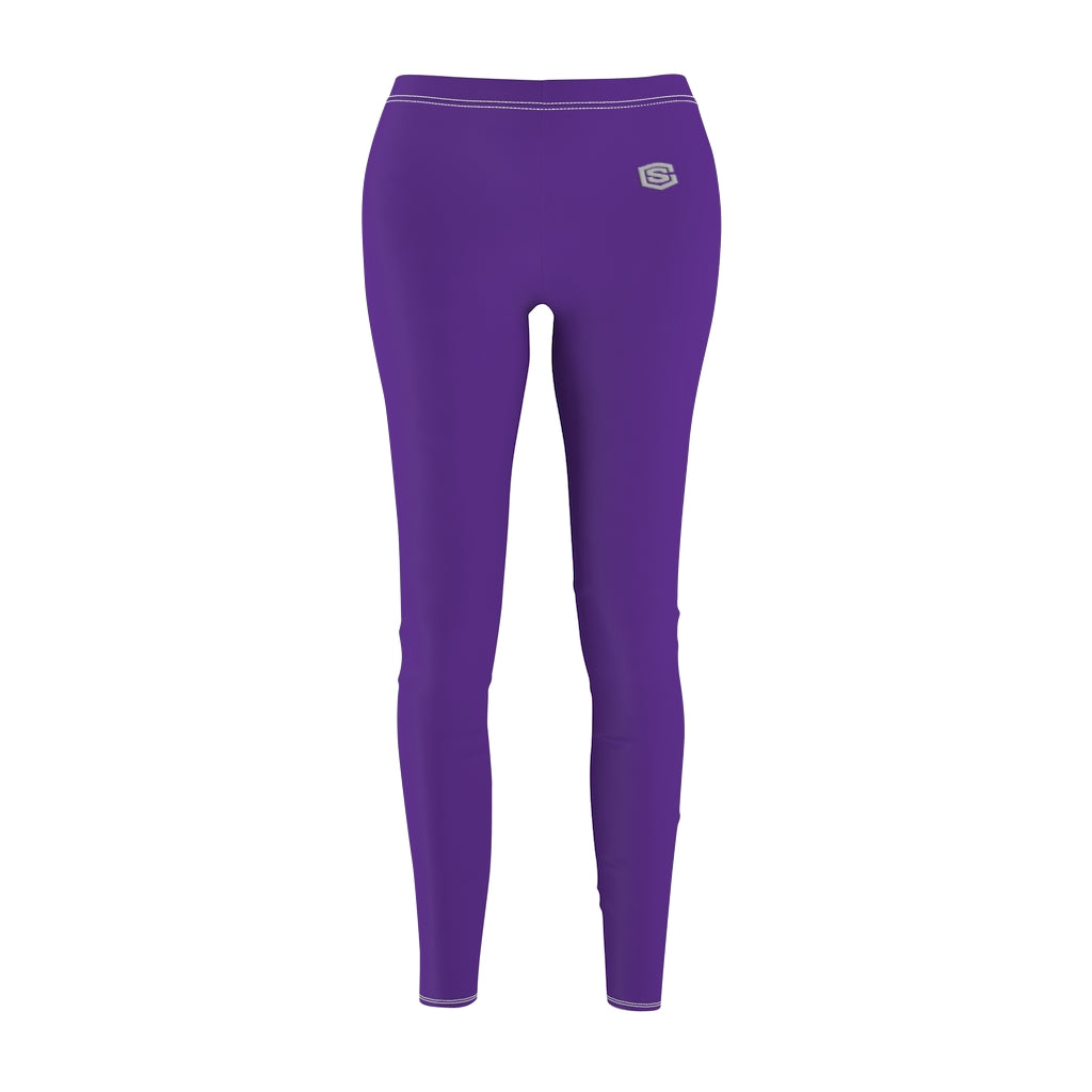 Purple Women's Cut & Sew Casual Leggings Silver logo