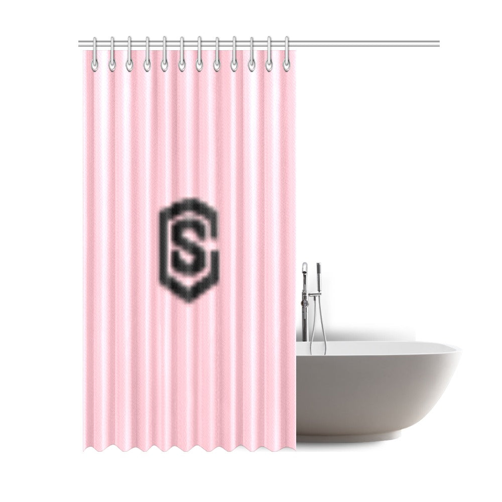 Pink Shower Curtain 69"x84" with Black Logo Shower Curtain 69"x84"