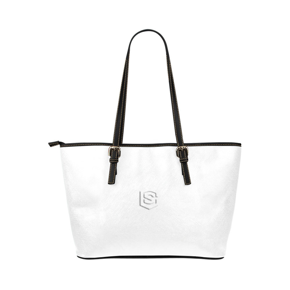 WHITE Leather Tote Bag WITH WHITE LOGO Leather Tote Bag (Model 1651) (Big)