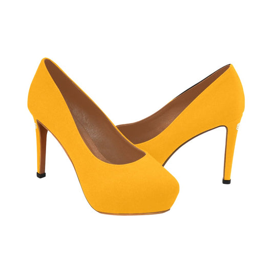 Orange Women's High Heels With White Logo Women's High Heels (Model 044)