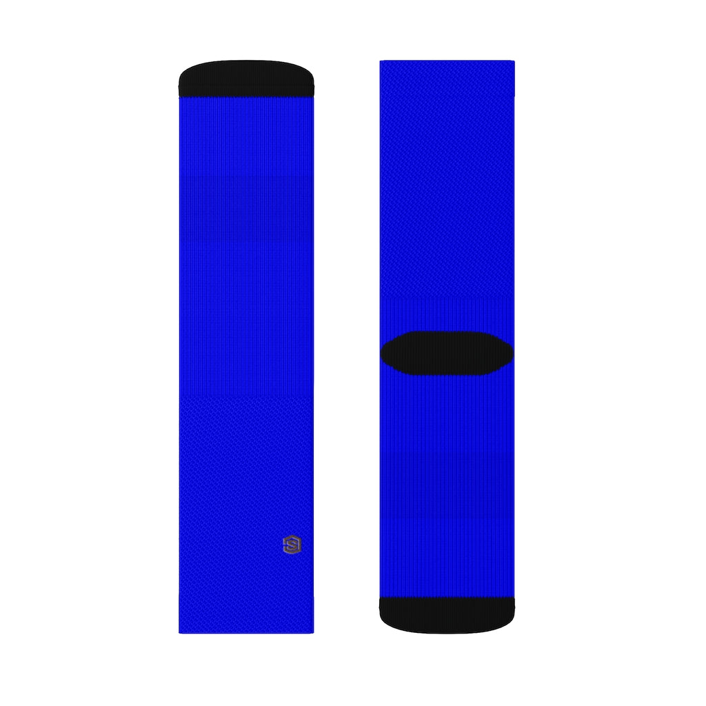 Blue Sublimation Socks with Brown Logo