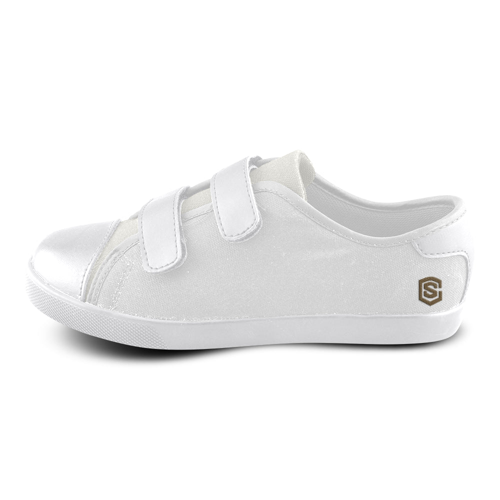 GRAY CANVAS KID SHOES brown logo Velcro Canvas Kid's Shoes (Model 008)