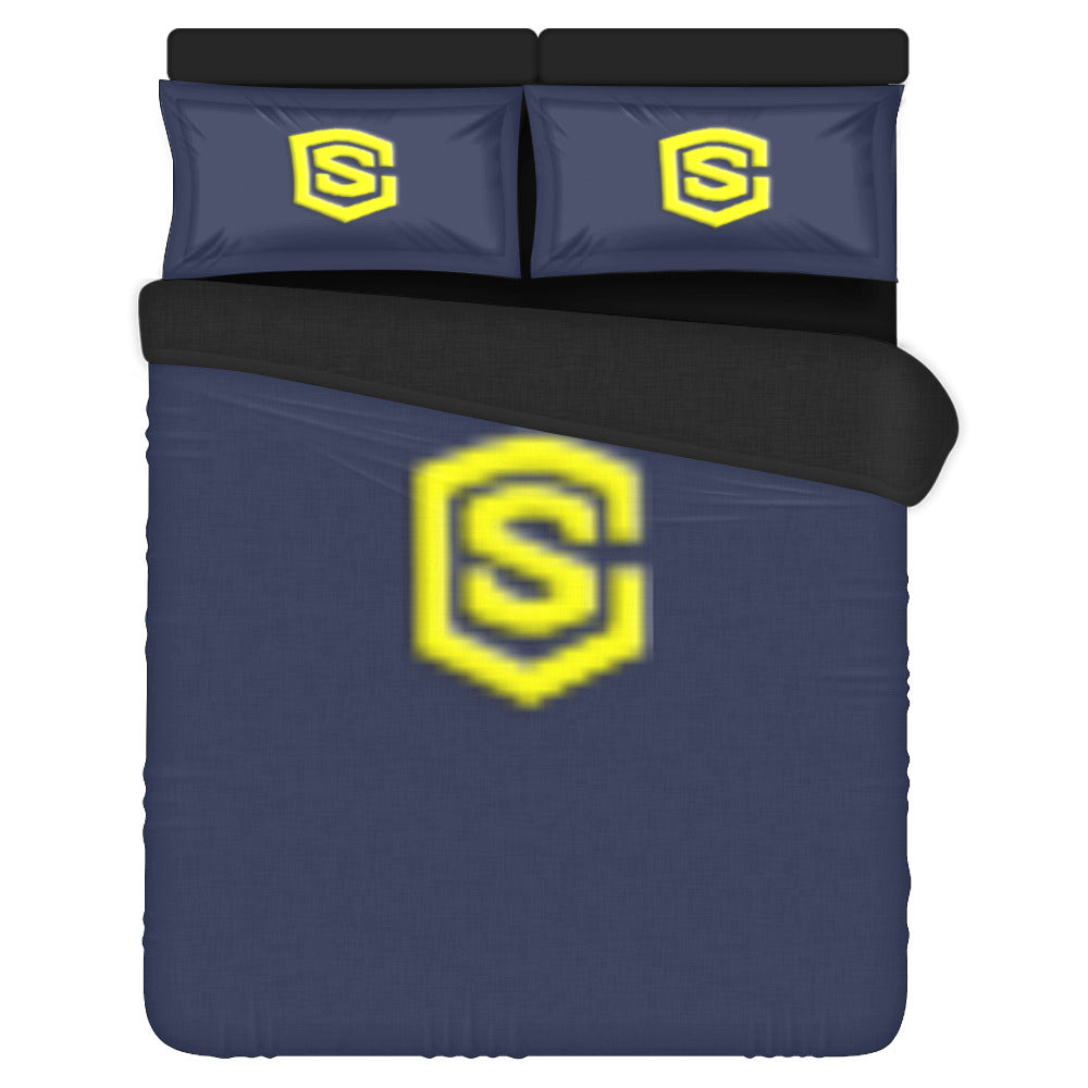 Blue Duvet Cover Yellow Logo 3-Piece Bedding Set (1 Duvet Cover 86"x70"; 2 Pillowcases 20"x30")(One Side)