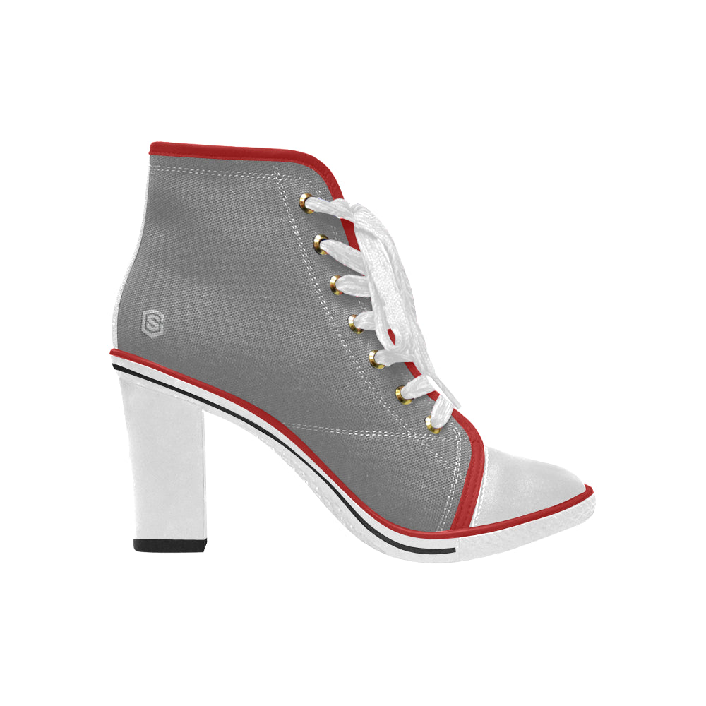 silver logo Women's Lace Up Chunky Heel Ankle Booties (Model 054)