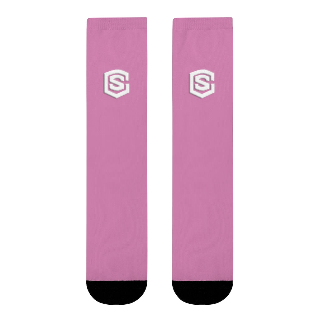 pink Sublimation Crew Socks (EU) white Logo