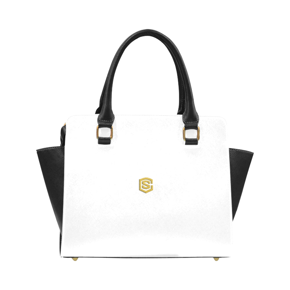 WHITE CLASSIC SHOULDER HANDBAG gold logo Classic Shoulder Handbag (Model 1653)