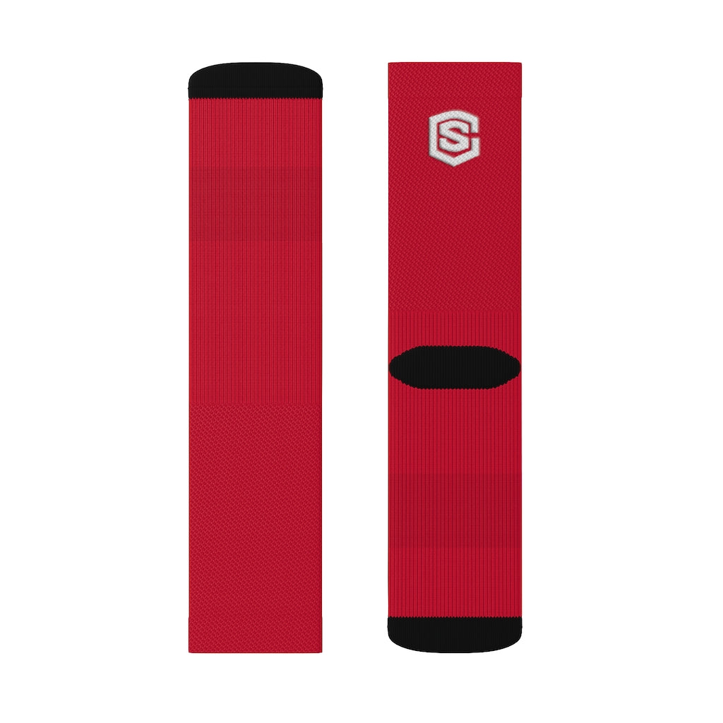 Red Sublimation Socks White Logo