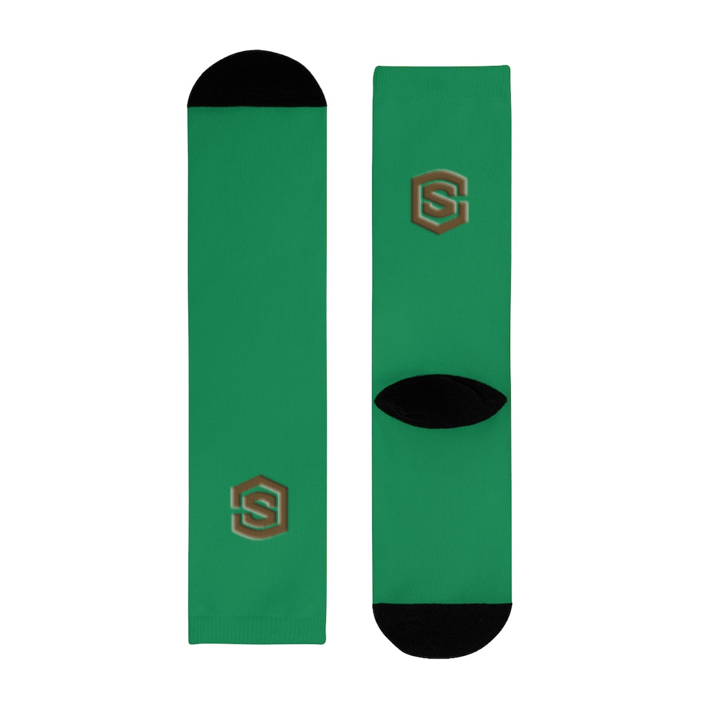 Green Sublimation Crew Socks (EU) Brown Logo