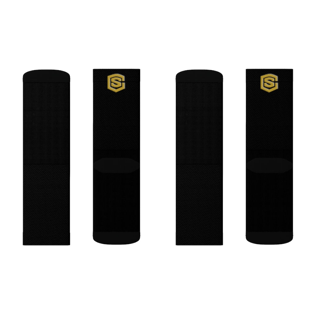Black Sublimation Socks Gold Logo