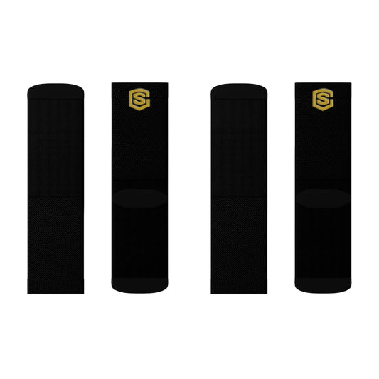 Black Sublimation Socks Gold Logo