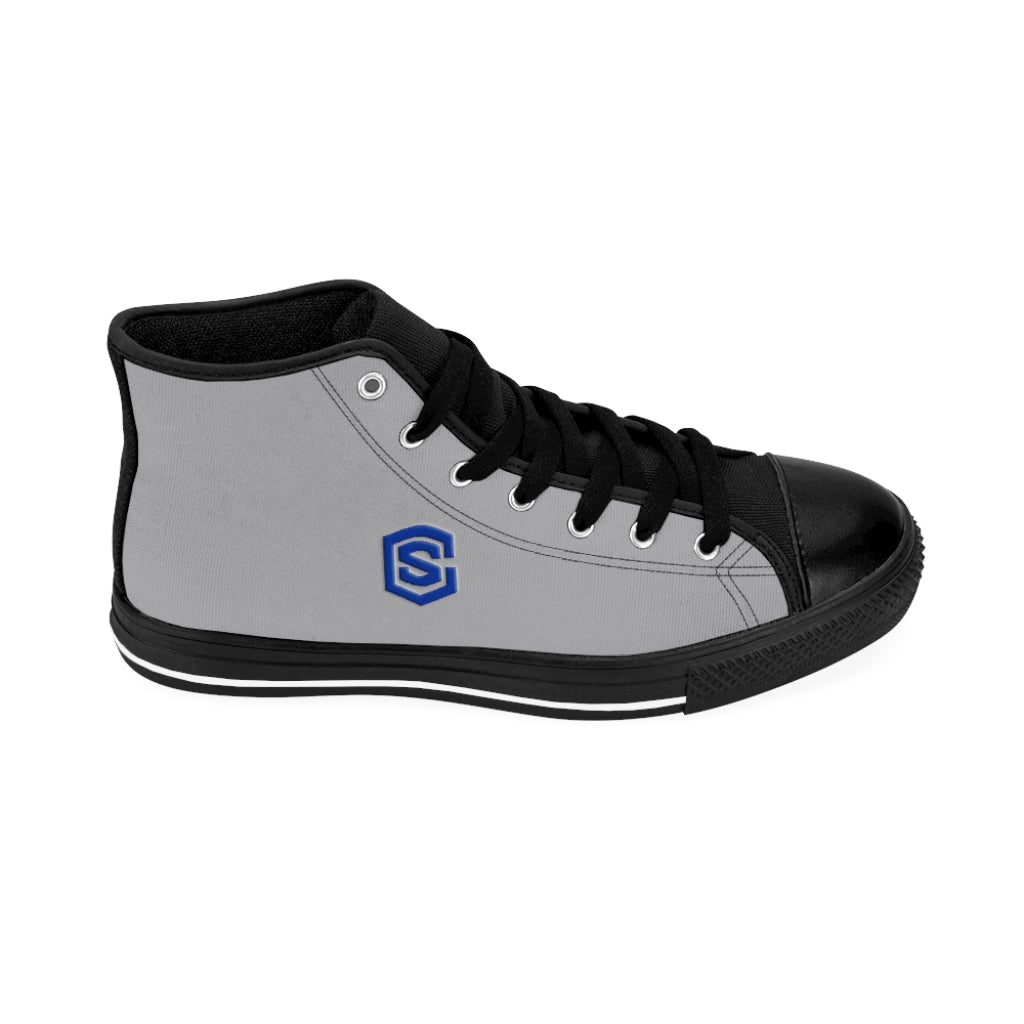 grey Men's High-top Sneakers - blue logo
