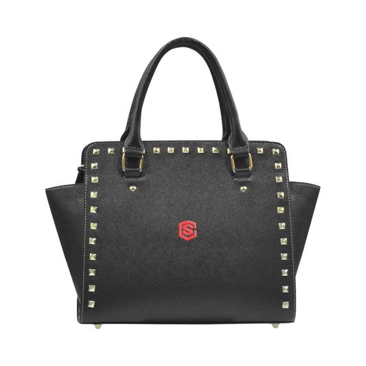 BLACK RIVET SHOULDER HANDBAG red logo Rivet Shoulder Handbag (Model 1645)
