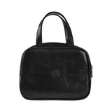 BLACK  LEATHER TOP HANDLE HANDBAG  black logo Leather Top Handle Handbag (Model 1662)