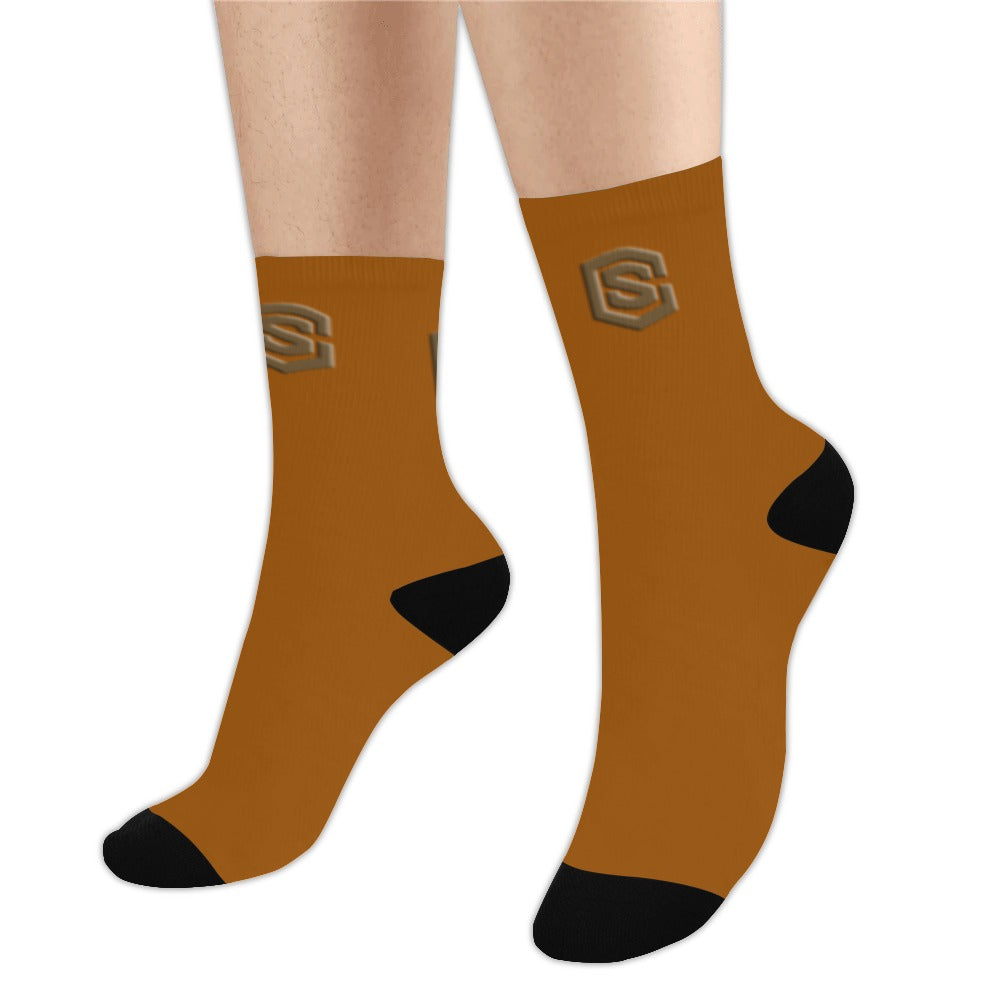 Brown Sublimated Crew Socks (Made In USA) with Brown Logo Sublimated Crew Socks (Made In USA)