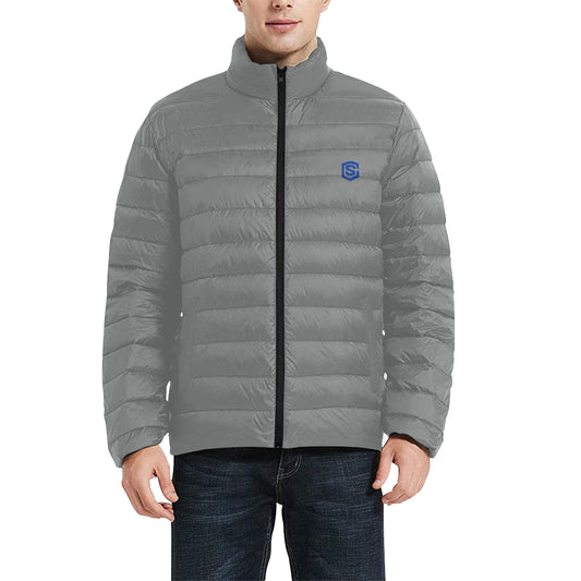Blue Logo Men's Stand Collar Padded Jacket (Model H41)