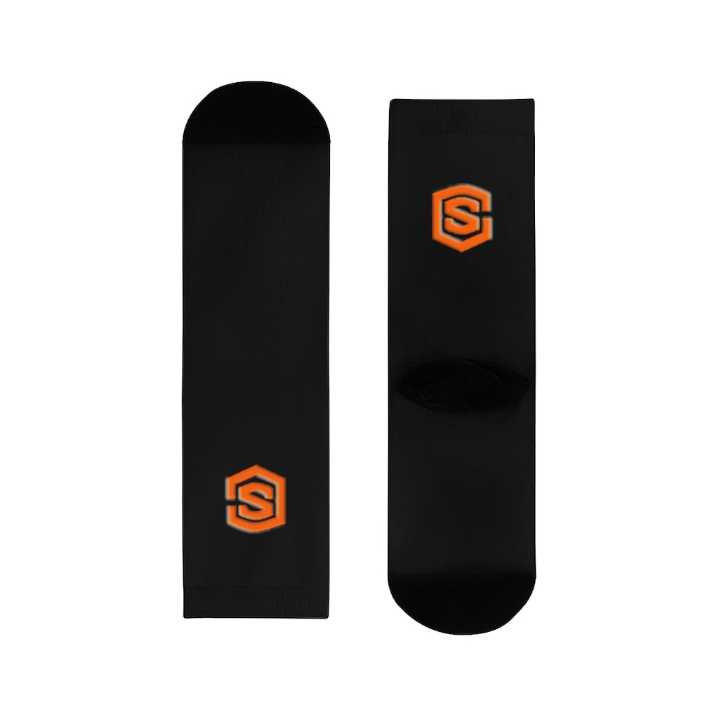 Black Sublimation Crew Socks (EU) Orange Logo