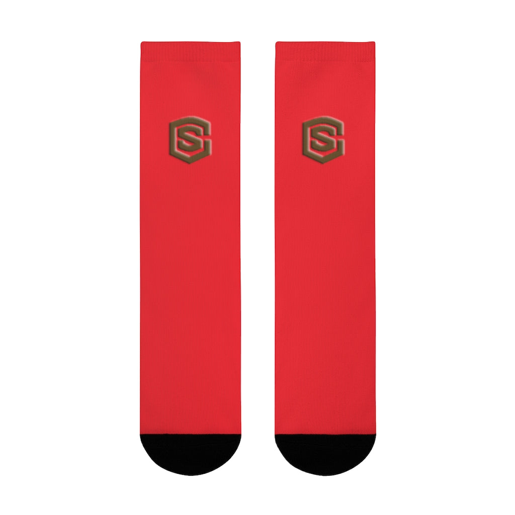 Red Sublimation Crew Socks (EU) Brown Logo