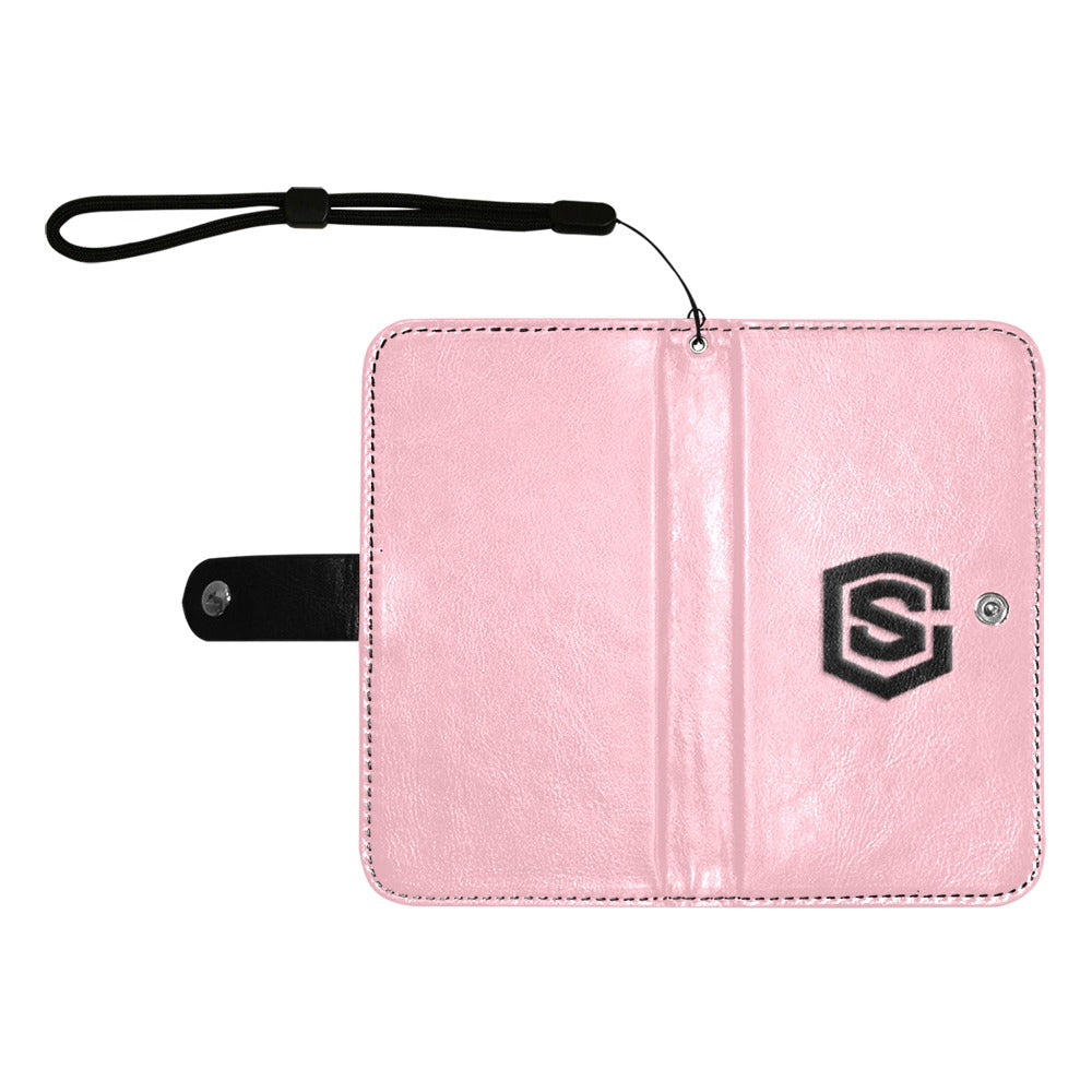 Pink Flip Leather Purse for Mobile Phone(Model1703)(Large) with Black Logo Flip Leather Purse for Mobile Phone(Model1703)(Large)