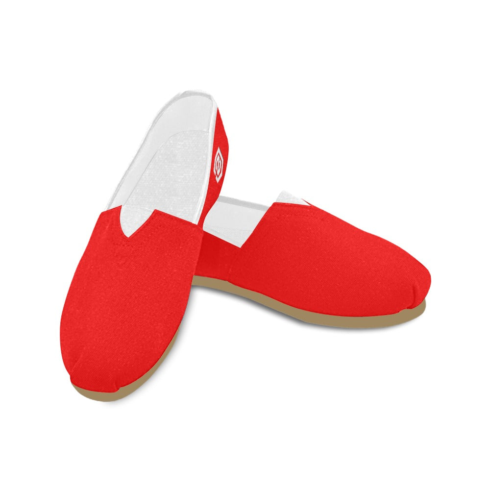 RED casual shoes for women WITH WHITE LOGO Casual Canvas Women's Shoes (Model 004) (Designs are mirrored)