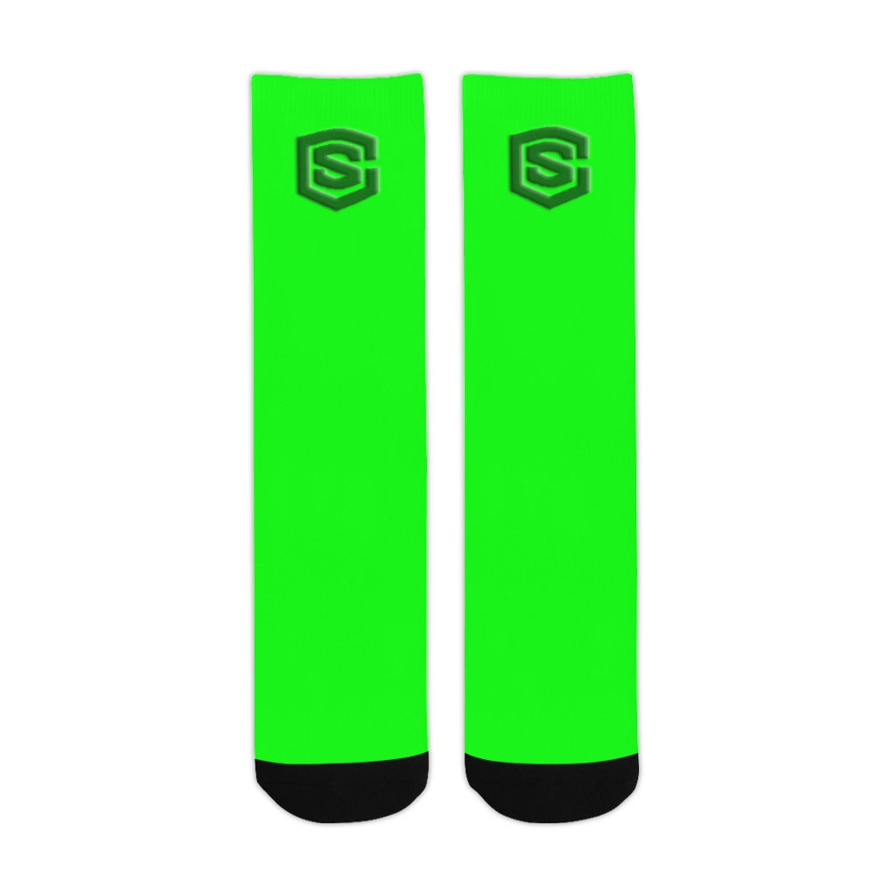 Green Sublimated Crew Socks (Made In USA) with Green Logo Sublimated Crew Socks (Made In USA)
