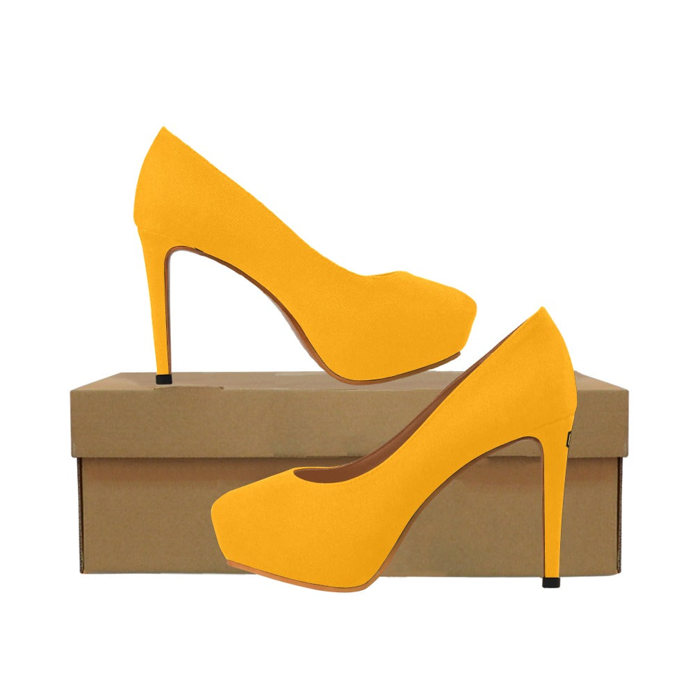 Orange Women's Pumps With Black Logo Women's High Heels (Model 044)
