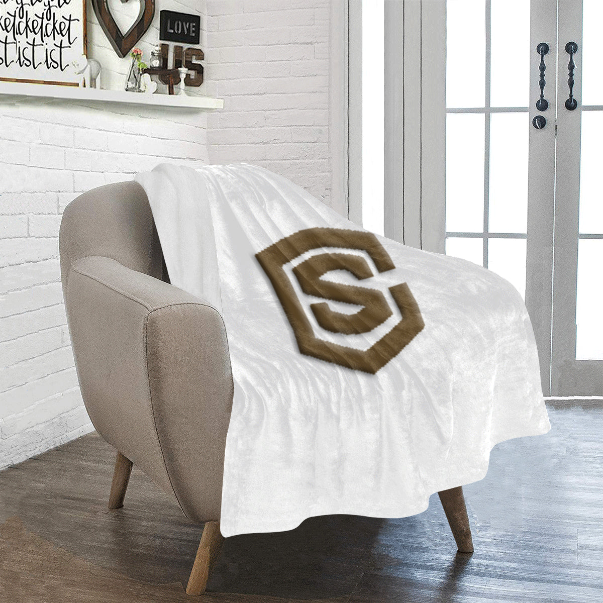 White Ultra-Soft Micro Fleece Blanket with Brown Logo Ultra-Soft Micro Fleece Blanket 30"x40"