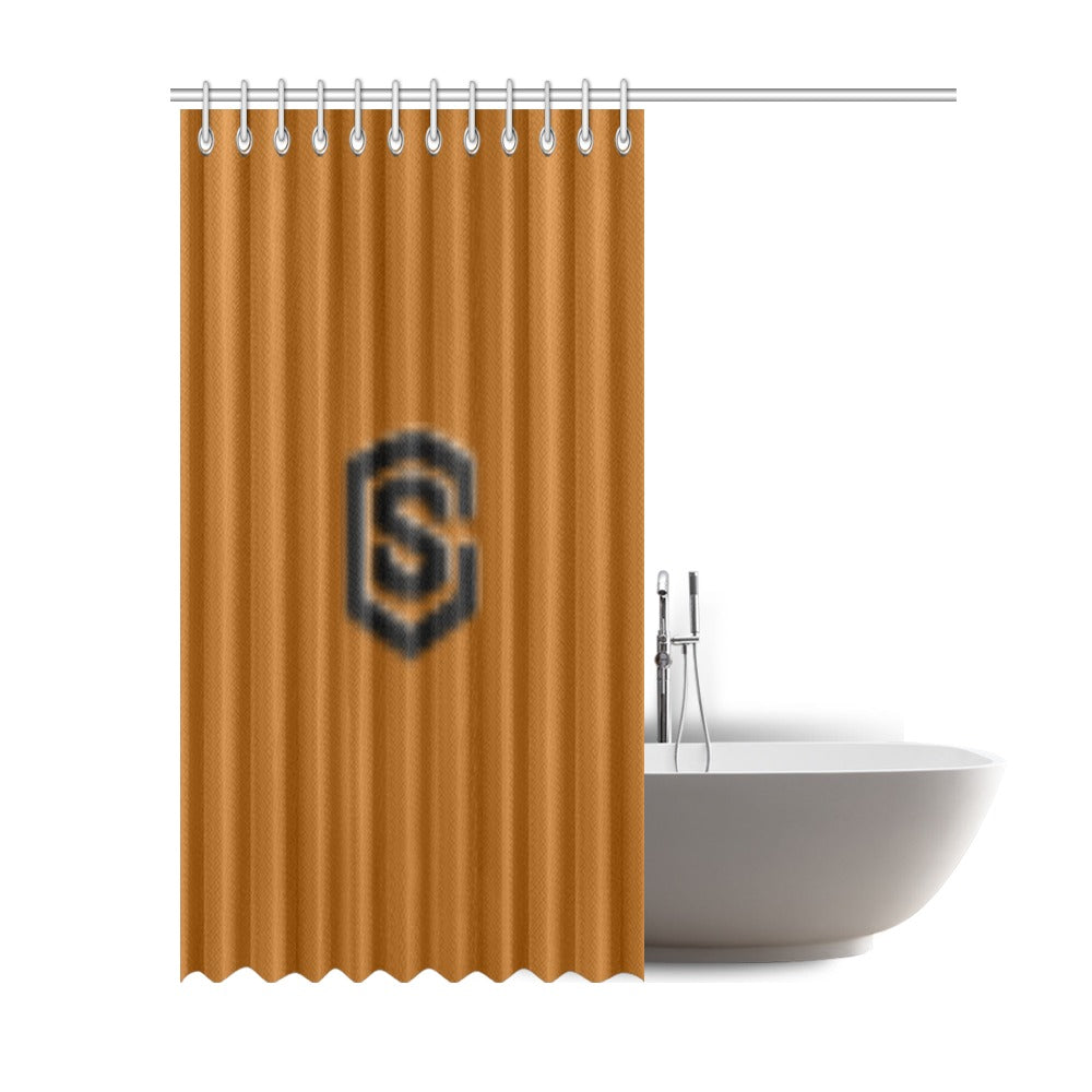 Brown Shower Curtain 69"x84" with Black Logo Shower Curtain 69"x84"