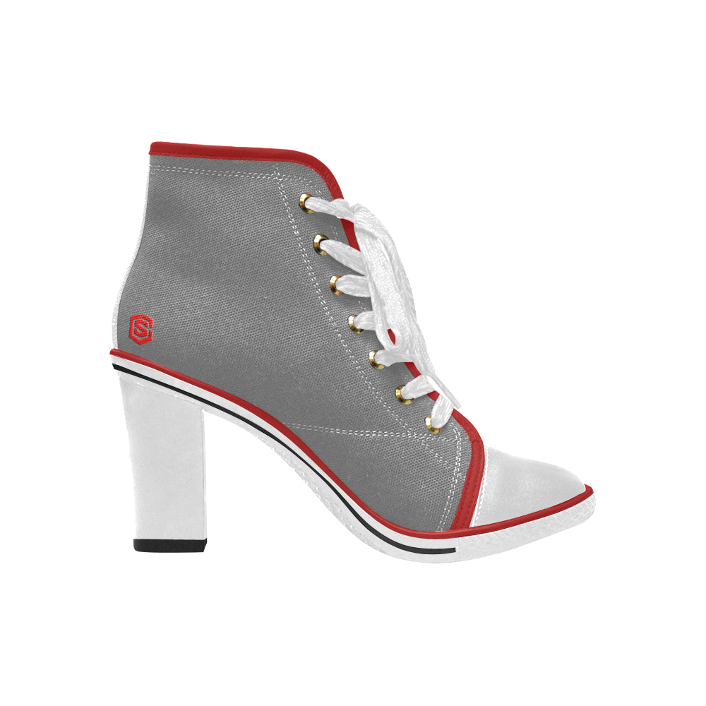 red logo Women's Lace Up Chunky Heel Ankle Booties (Model 054)