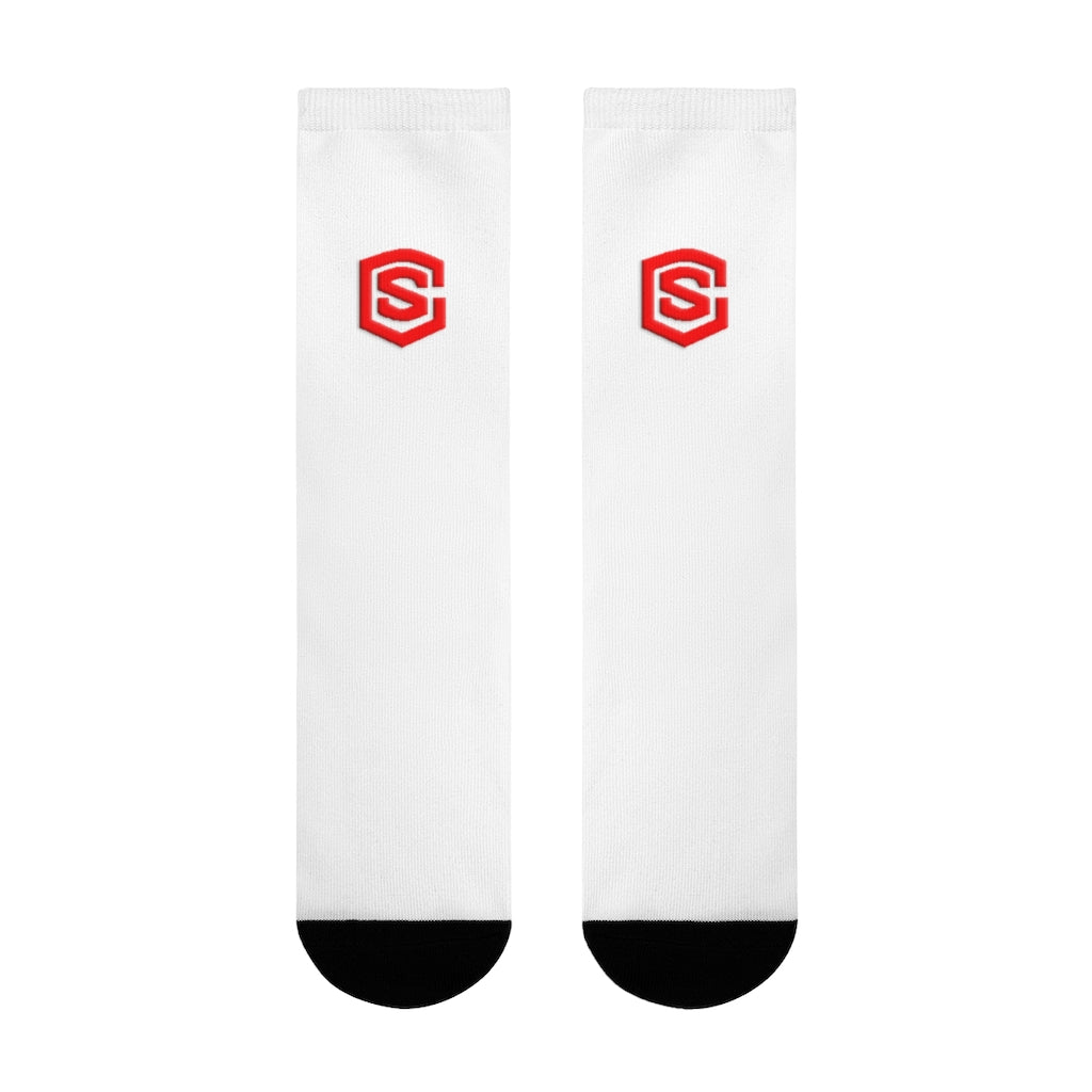 White Sublimation Crew Socks (EU) Red Logo